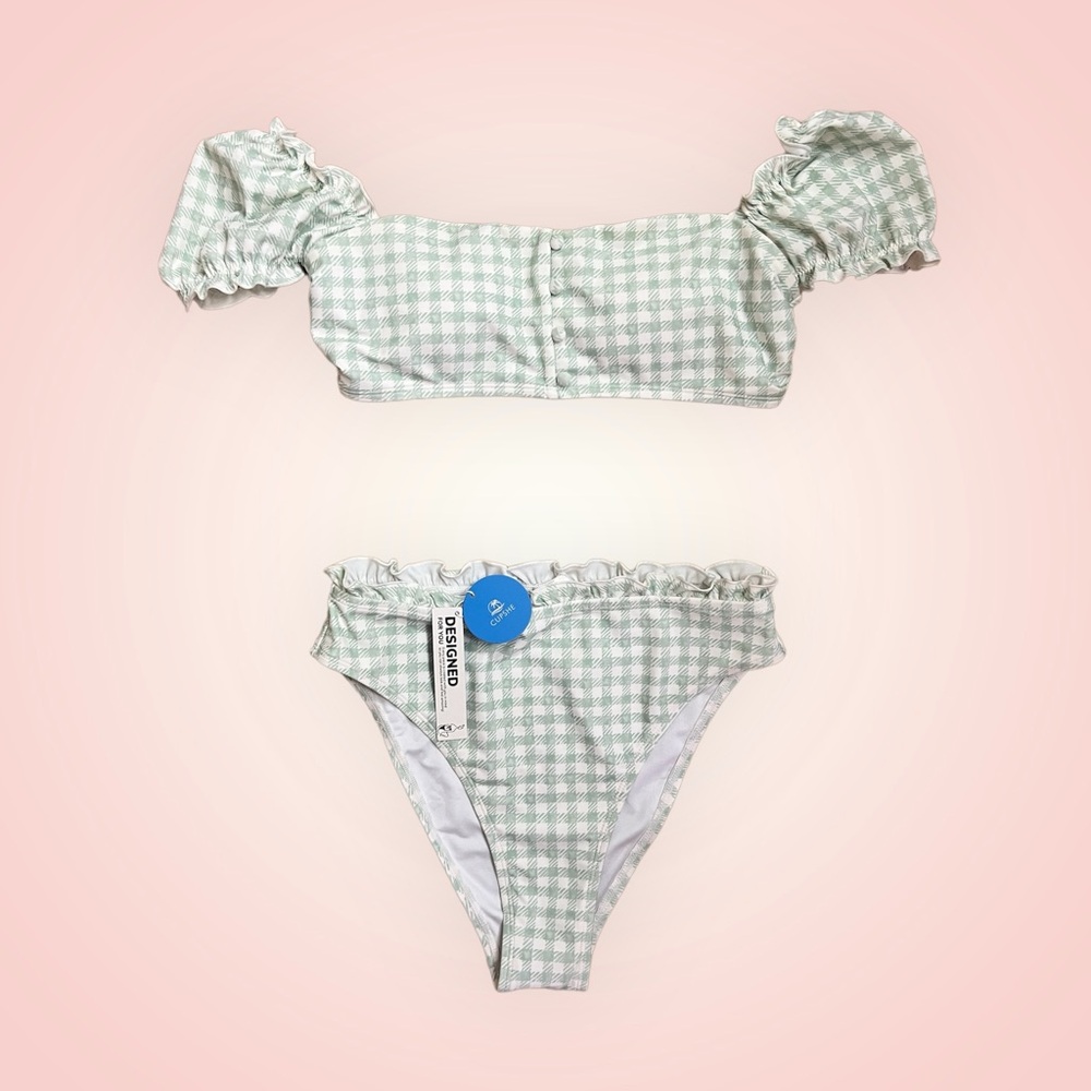 Green gingham two piece swim suit / bikini NWT
